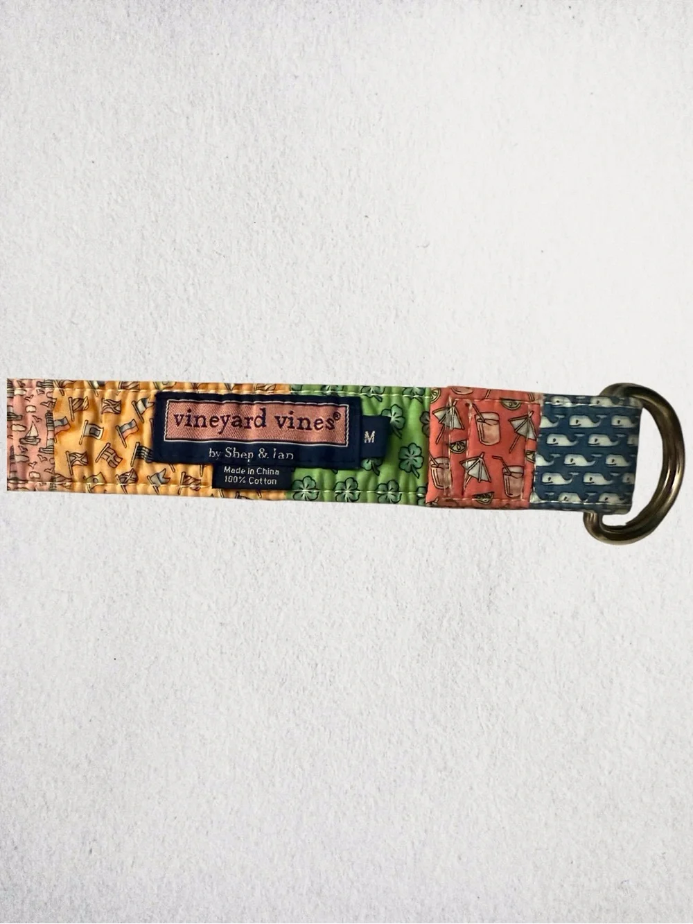 Vineyard Vines Cotton Multi Patterned D-Ring Belt Size M